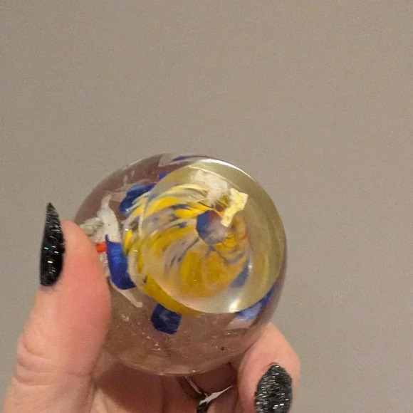 Czech Handcrafted Glass Paperweight with Blue and Yellow Design - Picture 7 of 10